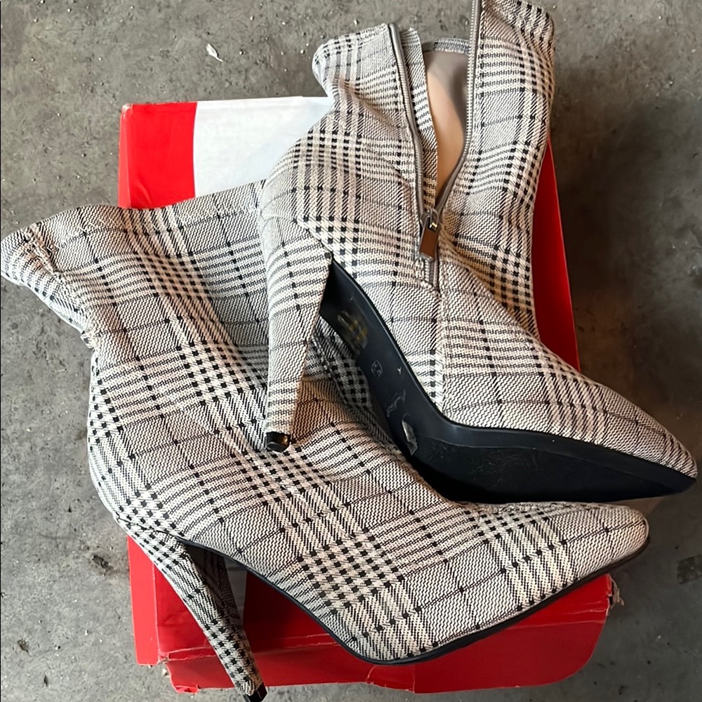 Plaid Ankle Boots - Black and Cream NWOT
